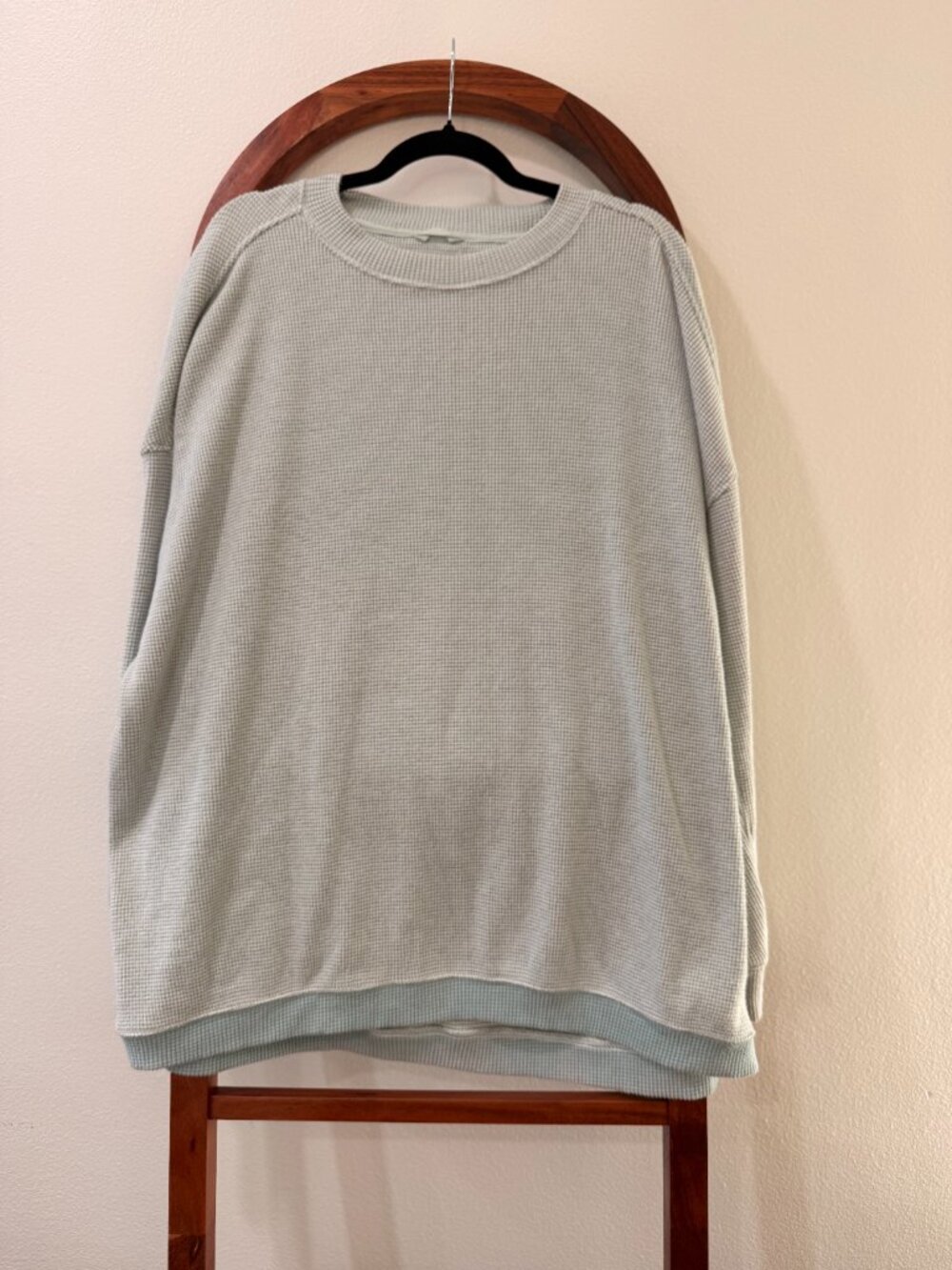 Aerie Women's Oversized Waffle Crewneck Pullover Light Blue (ish) Size L